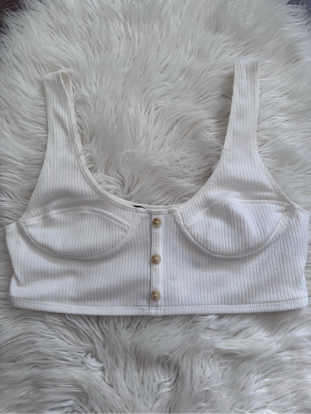 Forever21 Ribbed Scoop Neck White Crop Tank with Front Buttons